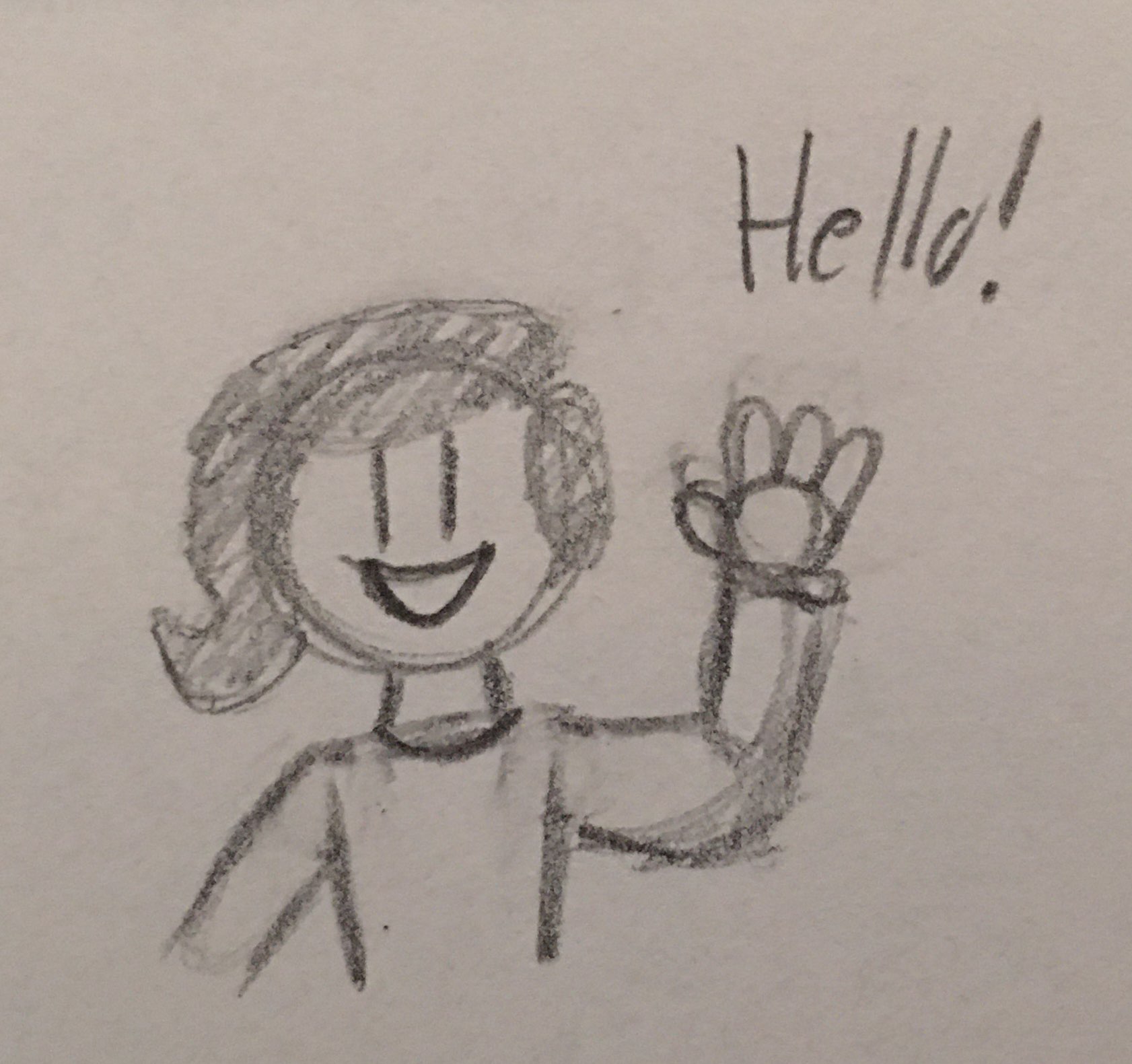 A drawing I made of myself waving and saying hello.